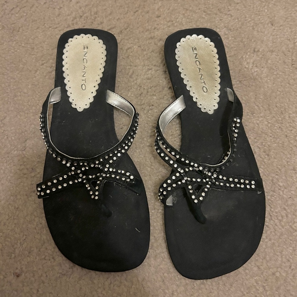 Encanto Black and Silver Sandals Size 8.5/9W